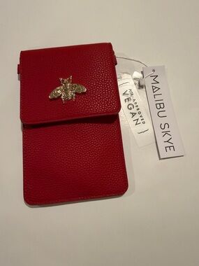 Malibu Skye Red Mini Crossbody Bag with Bee Accent